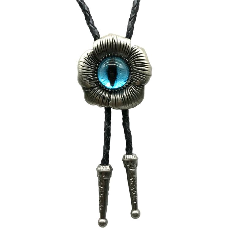 Боло-галстук для унисекс, Western Bolo Tie, винтажный кулон с цветком и глазом, веревка из искусственной кожи, регулируемый галстук-ожерелье