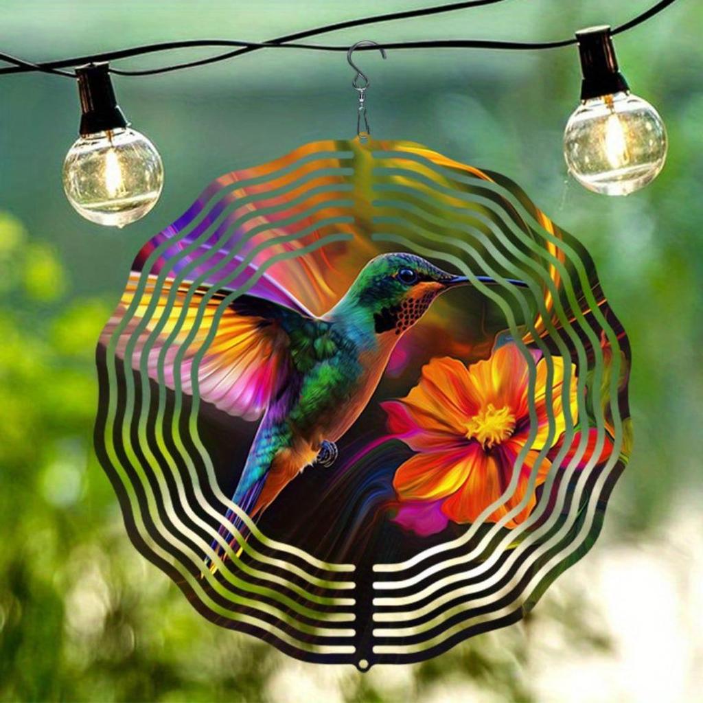 3D Hummingbird Wind Spinner Kinetic Metal Garden Decor Vibrant Floral Design Outdoor Indoor Wind Chime for Patio Yard Unique Gift Idea
