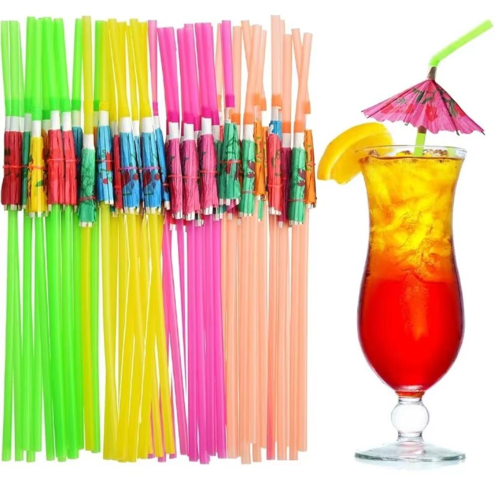 100pcs Mixed Color Umbrella Straws Plastic Parasol Drinking Straws  Summer