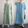 2025 Платье больших размеров для женщин, летнее, винтажное, с принтом, длинное, свободные карманы, повседневное, хлопковое, свободного покроя, платье