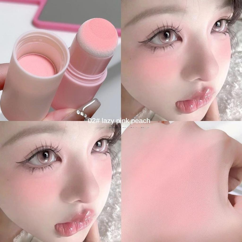 Blush Stick Matte Mist Natural White Blush Monochrome Blush Sponge Head Vitality Girl Waterproof Lasting Set Daily Makeup Fashion Makeup