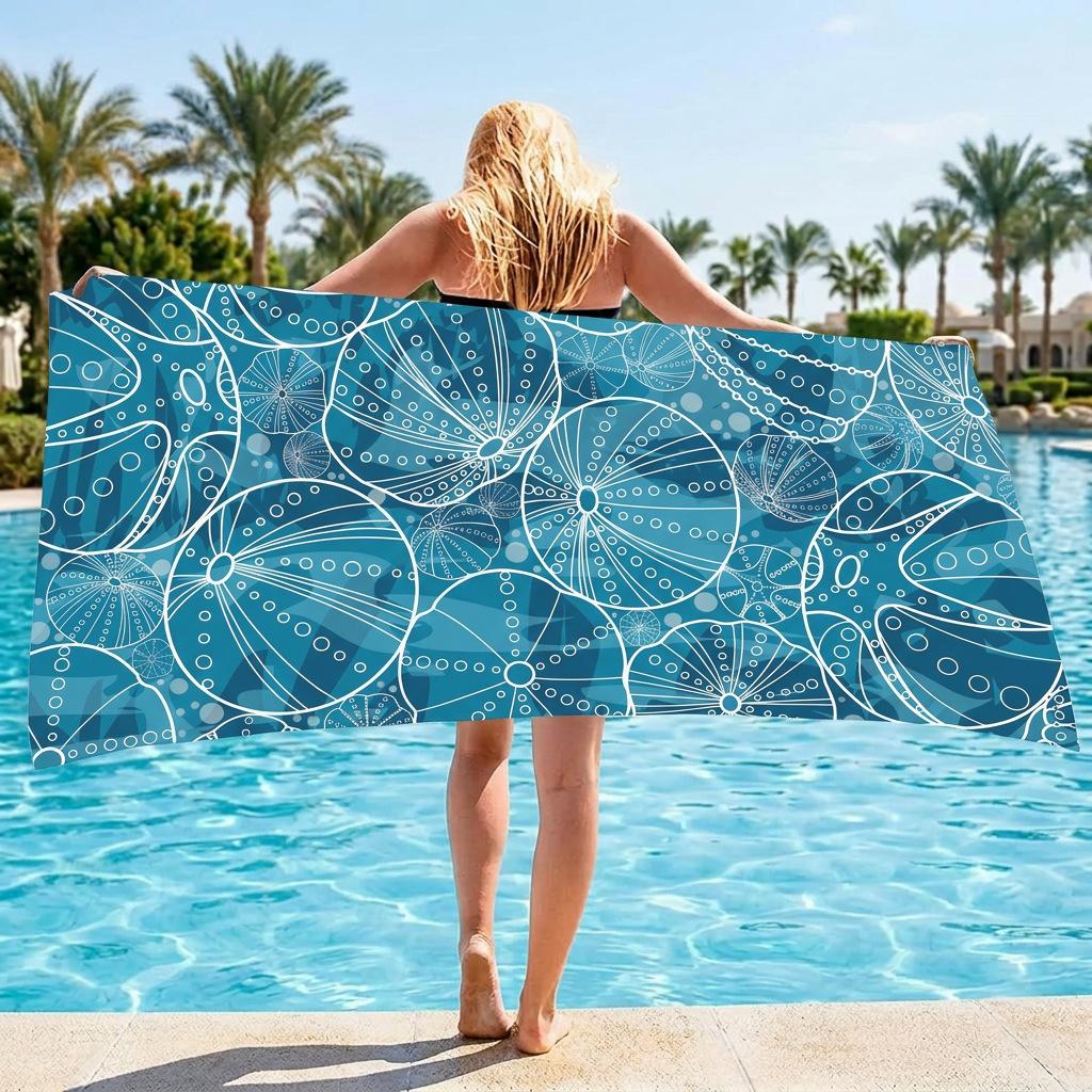 Abstract Coastal Seashell Line Art Pattern Soft Absorbent Towel for Pool Party and Beach Sunbathing Leisure