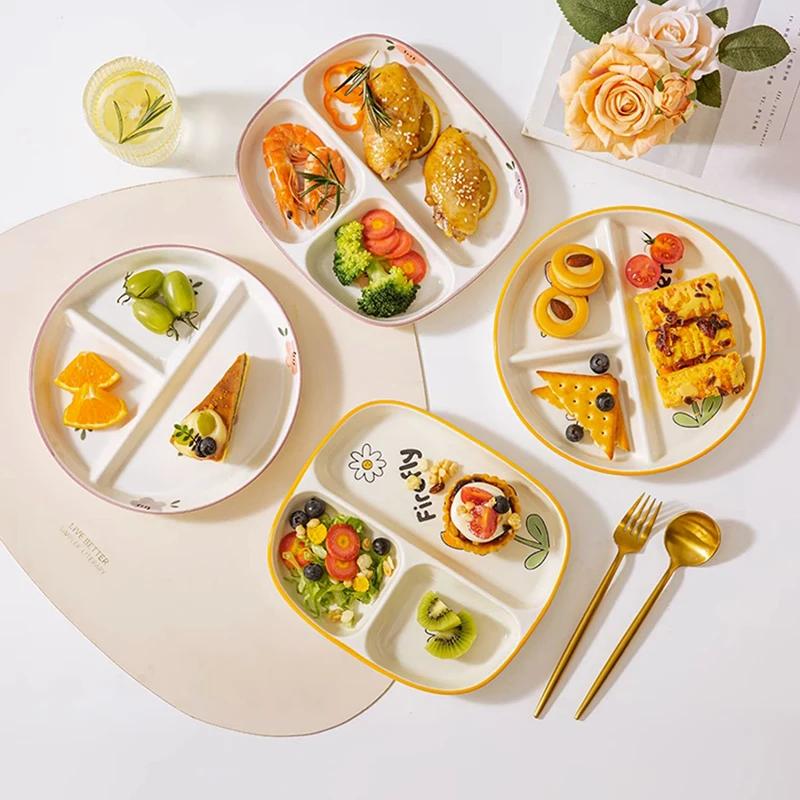 Керамическая порционная тарелка для диетического питания, разделенная на порции, сервировочное блюдо для десертов и закусок, поднос для сбалансированного питания, разделитель для еды, поднос для закусок