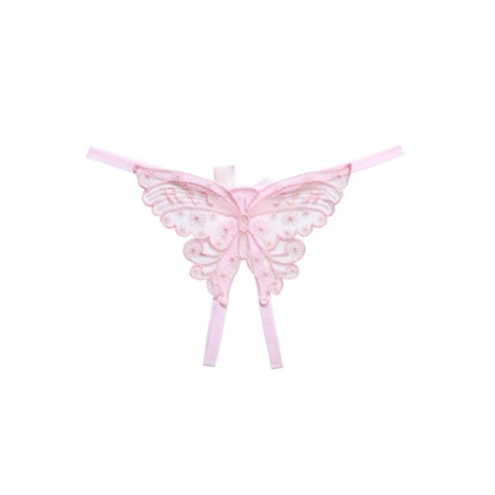 Open Crotch Sexy Mesh Thongs Butterfly Bowknot T-Pants Lingerie Lace Embroidered Panties Women