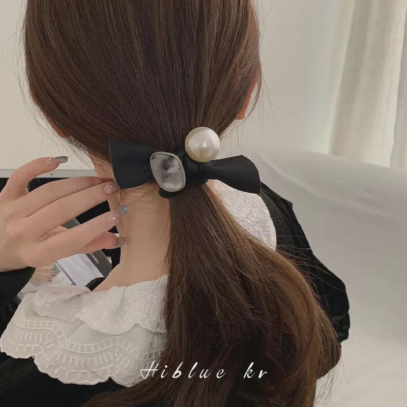 Элегантная высококачественная резинка для волос с жемчугом - черная эластичная лента