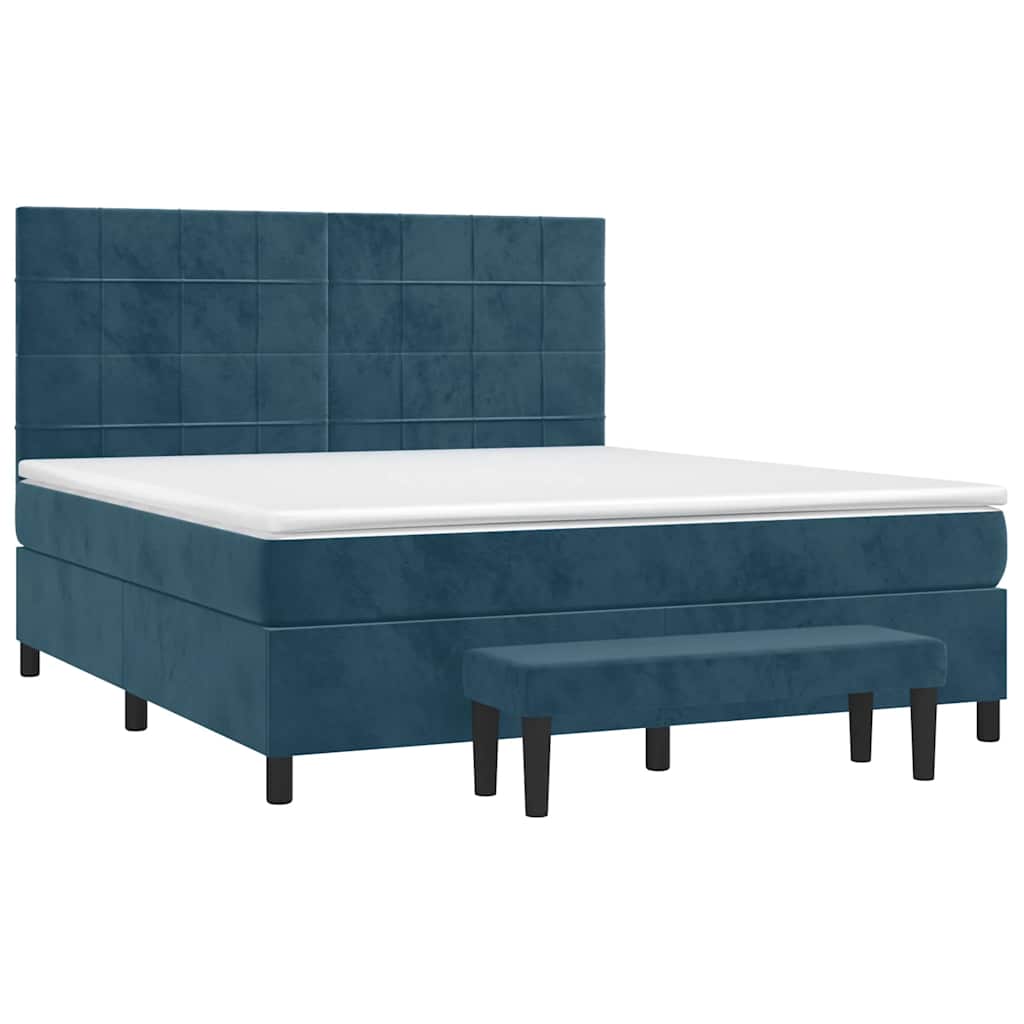 Box Spring Bed with Mattress Dark Blue 160 x 200 cm Velvet