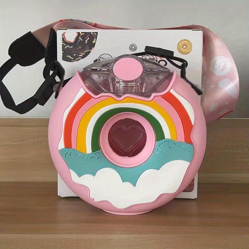 Бутылка для воды в форме пончика на 13 унций, герметичная, без BPA, для улицы, пластиковые, симпатичные, с регулируемым плечевым ремнем и трубочкой