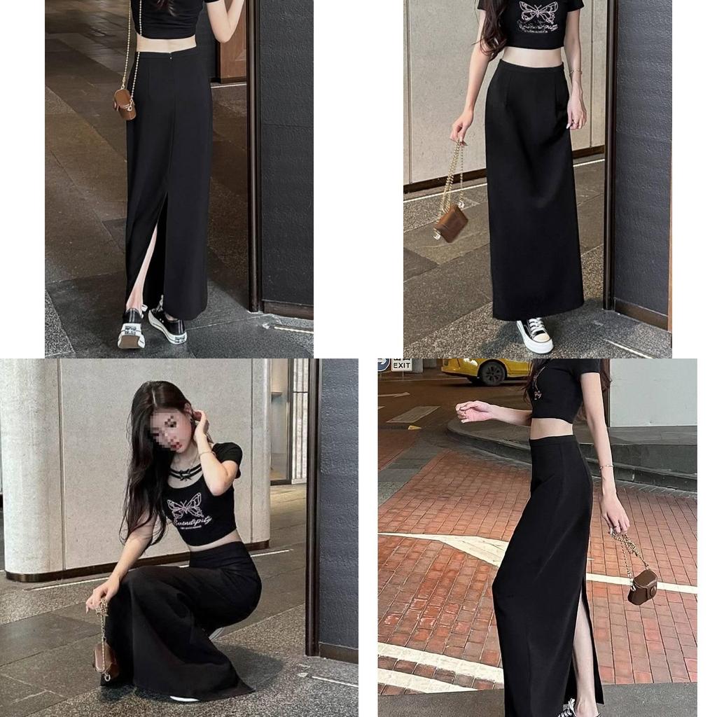 Classic Womens Black High Waist Pencil Skirt With Side Slit For Office Wear
