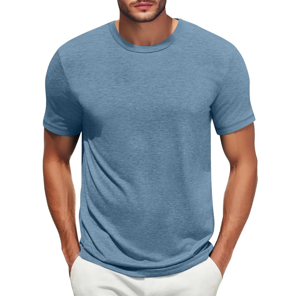 Men's Casual Fashion Comfort Solid Color Round Neck Pullover Sweatshirt Tops