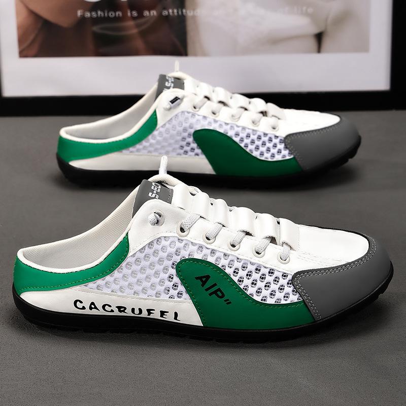 Мужская обувь лето новая мода шлепанцы удобные дышащие сандалии сетка один педаль повседневная обувь сращивание одинарная обувь