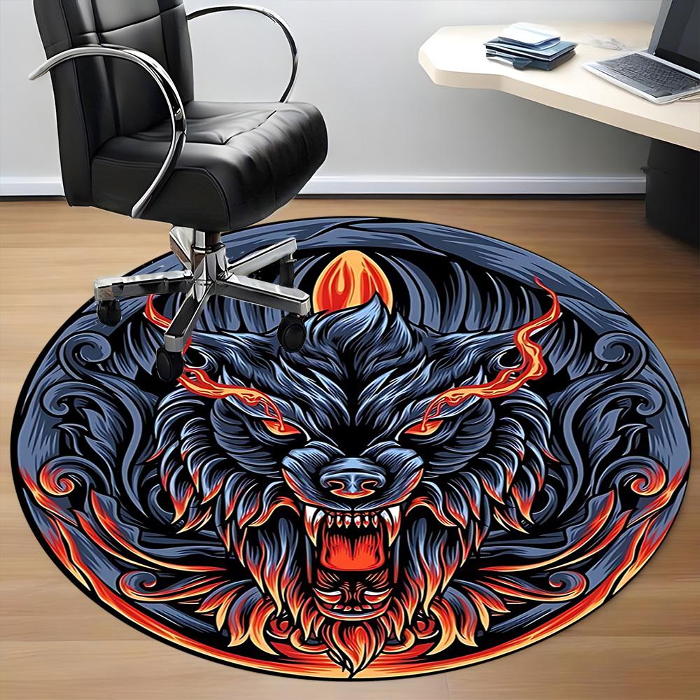 1pc Wolf Head Design Chair Carpet for Office, Round Non Slip Durable Large Size Office Carpet, Suitable for Office