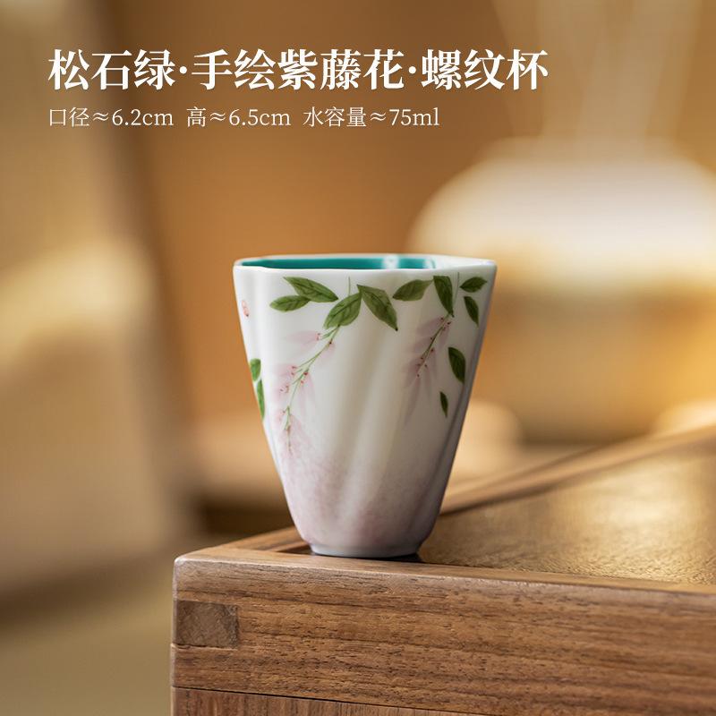 2pc/lot Hand-painted Wisteria Flower Teacup Luxury Tea Bowl Tea Pair Tea-tasting Meditation Cup Chazhan Master Cups Cafes 75ml