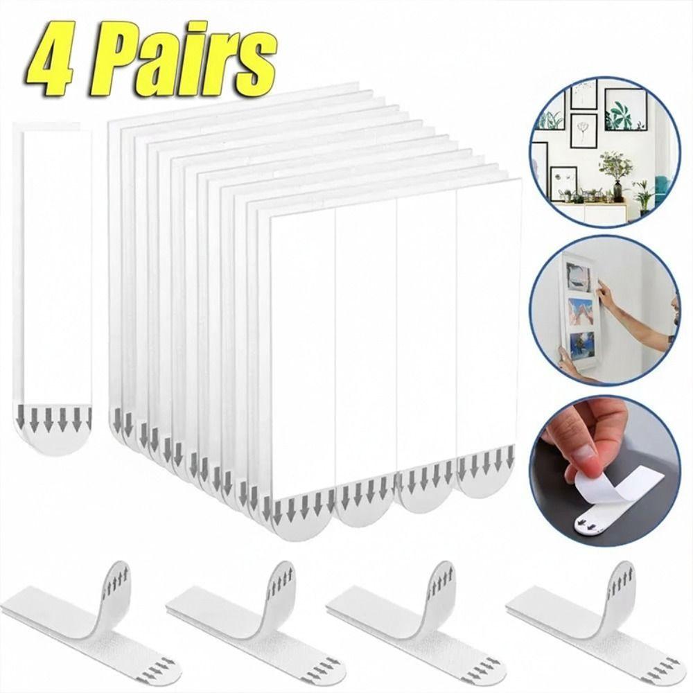 4 Pairs Punch-free Photo Frame Tape Strips Self Adhesive Poster Frame Hanging Stickers Home Office