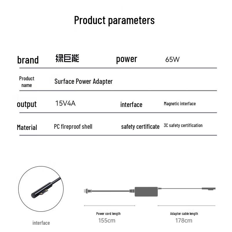 65W Power Adapter for Microsoft Surface