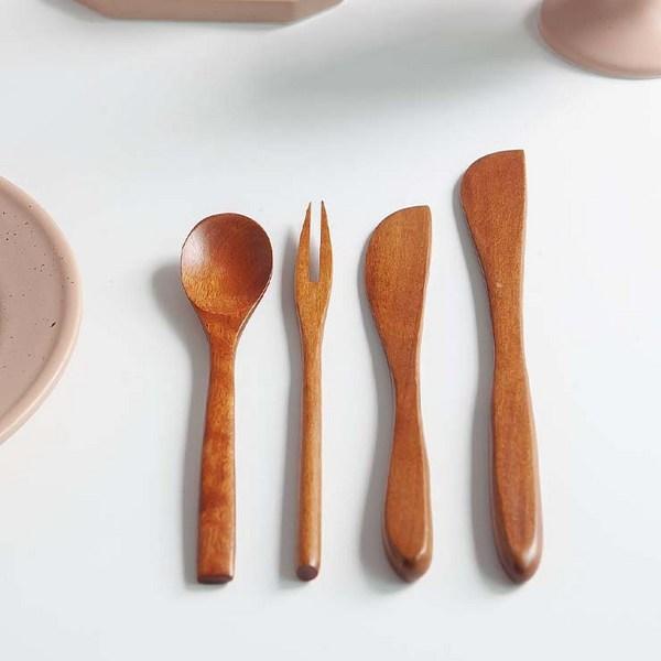 Nicot Wood Popo Teaspoon, 4 Pieces, Korean Popular Tableware