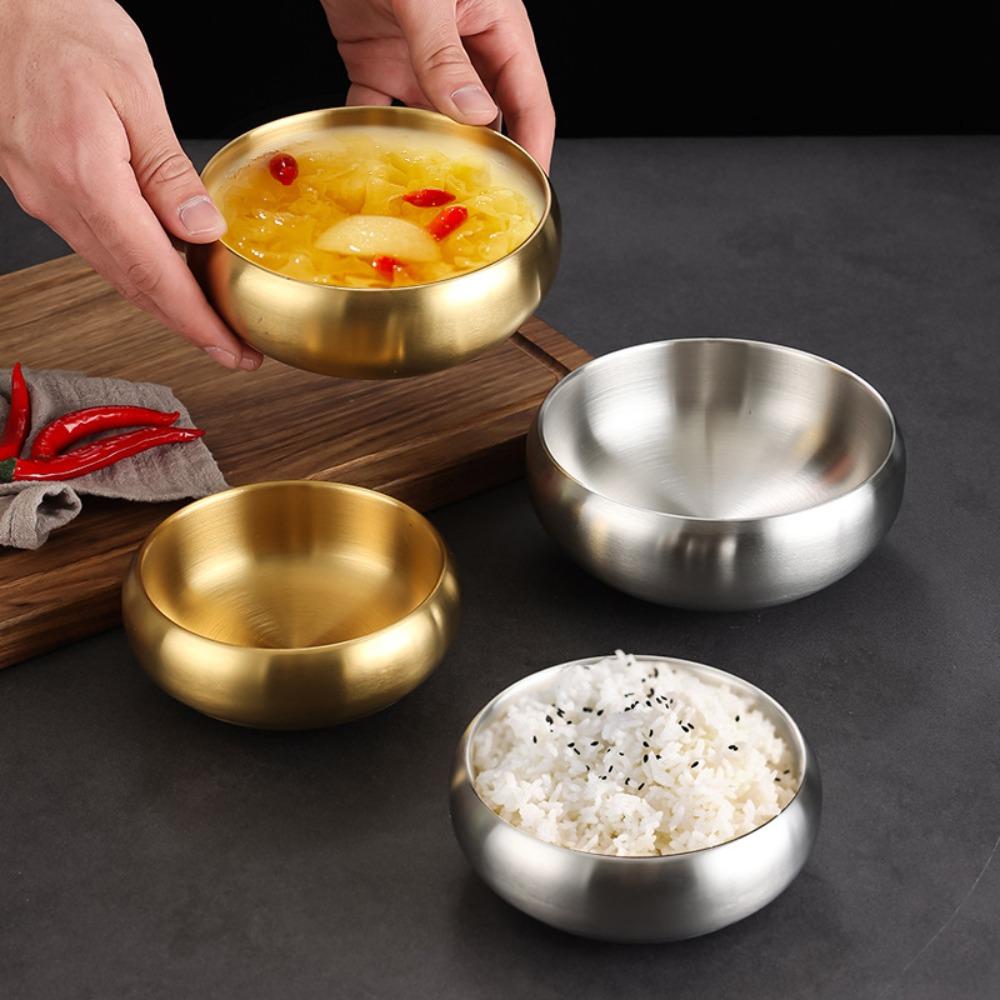 Double-Layer Korean Stainless Steel Rice Bowl Heat Insulated Kimchi Bowl Soup Bowls Children