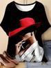 Funny music cat 3D printing women's T-shirt summer casual short sleeved daily street round neck plus oversized women's clothing
