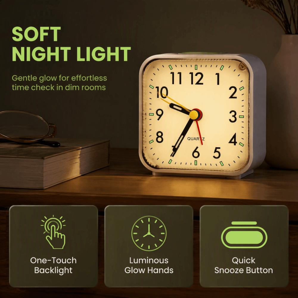 3.15in Silent Alarm Clock ABS Bedside Alarm Clock Small Desk Alarm Clock for Bedside Desk