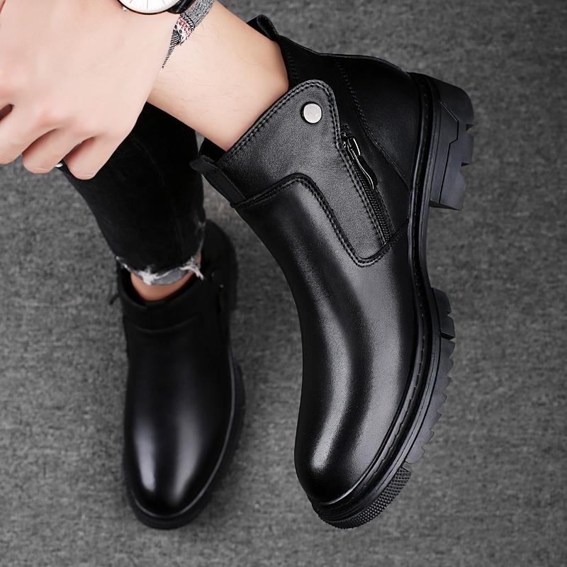 Модные теплые плюшевые зимние ботинки для мужчин с боковой молнией, новые мотоциклетные ботинки, мужские повседневные кроссовки, ботинки для активного отдыха из натуральной кожи со шнуровкой