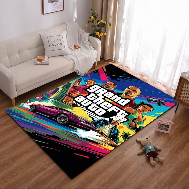 Grand Theft Auto artwork-themed rug design. Non-slip rug suitable for living room and bedroom sofas.