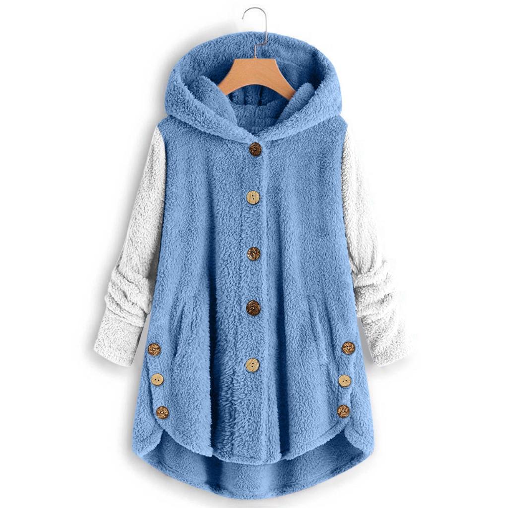 Женская мода, свободные толстовки с длинными рукавами, плюшевое пальто на пуговицах
