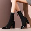 Короткие сапоги женские весенние и осенние вязаные носки сапоги эластичные сапоги тонкие каблуки тонкие узкие сапоги высокие каблуки носки сапоги женские