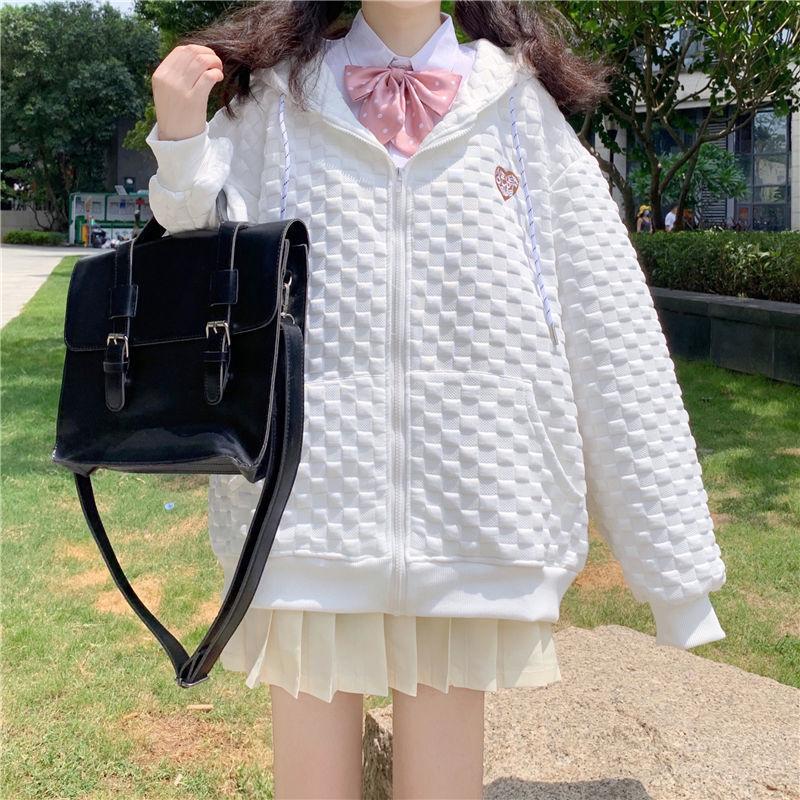 Осень и зима новый японский стиль милый свободный ретро универсальный студенческий нишевый дизайн вафельная куртка женский кардиган топ