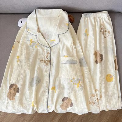 Милая пижама с рисунком луны и собаки, корейская повседневная мягкая пижама с лацканами, большой размер, весенняя домашняя одежда