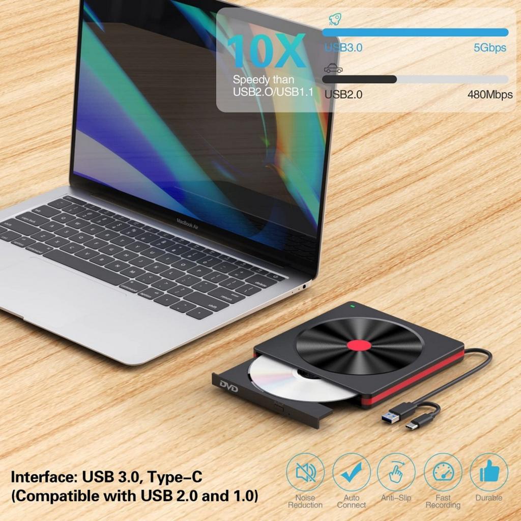 Внешний CD/DVD привод, USB 3.0 CD DVD +/-RW записывающее устройство CD-ROM Внешний DVD-привод CD-ридер DVD-плеер для ПК ноутбука настольного компьютера