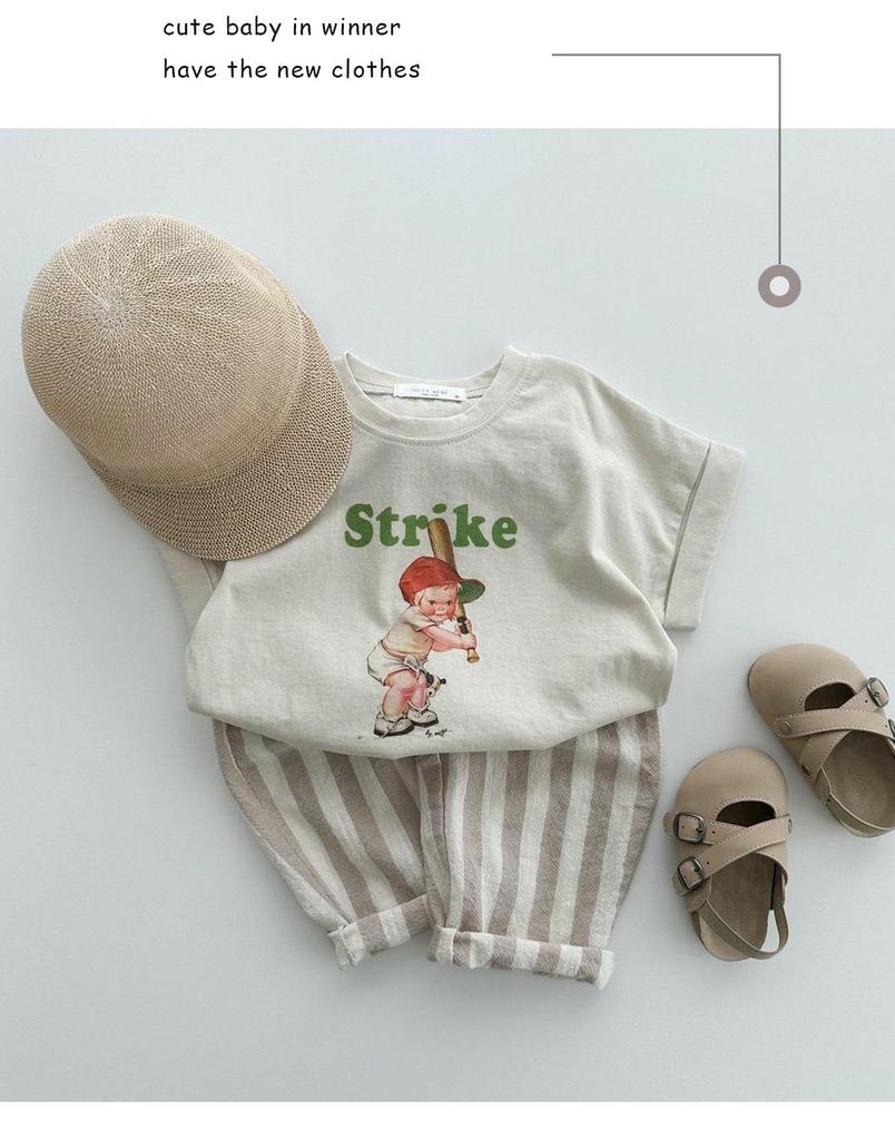 Детские летние хлопковые полосатые брюки на кулиске в корейском стиле