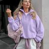 Women's Half-Zip Fleece Sweatshirts Autumn Loose Fit Long Sleeve Stand Collar Sweatshirt French Minimalist Lazy Style Casual Top