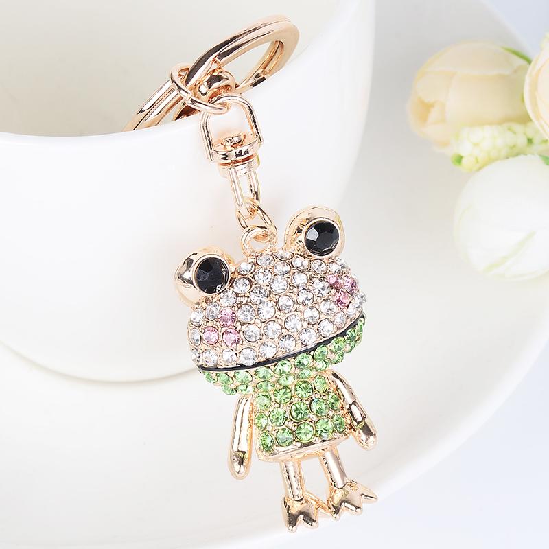 Cartoon Frog Key Chain Shy Prince and Princess Couple Key Ring Women's Bag Pendant Crystal Rhinestone Crafts