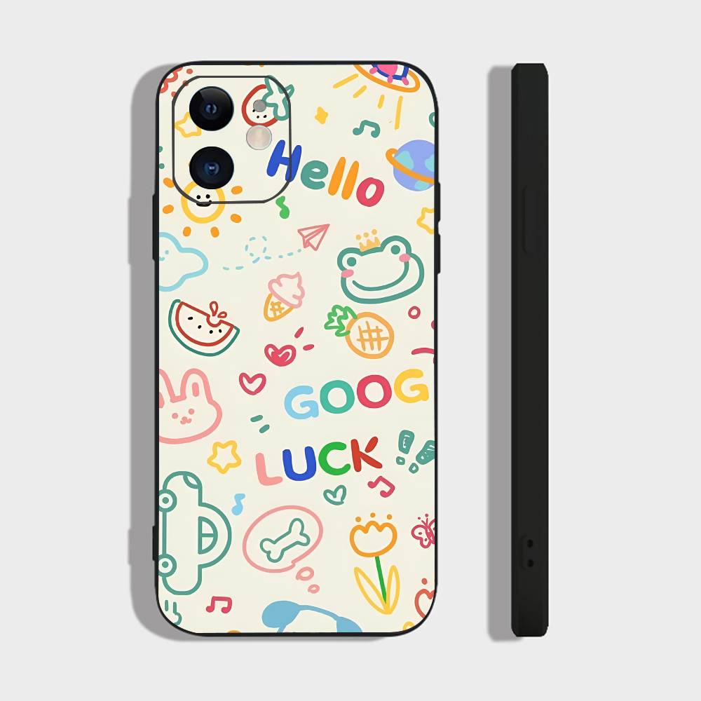 Милый рисунок для iPhone 17 Air 16 15 14 13 12 11 Pro Черный Мягкий Чехол для Телефона