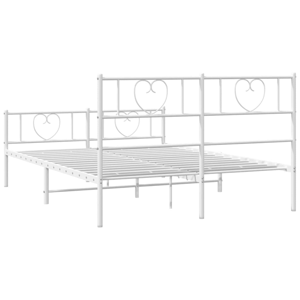 Metal Bed Frame with Headboard and Footboard White 140 x 190 cm