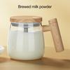 Automatic Self-Stirring Coffee Mug with Wooden Handle One-Key Start Electric High-Speed Stirring Cup with Lid