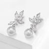 ZAKOL Classic Zircon Pearl Bridal Earrings for Women Shiny Leaf AAA CZ Crystal Gorgeous Wedding Party Jewelry