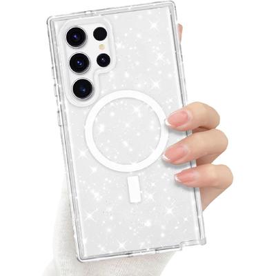 Для Samsung Galaxy S23 Ultra Магнитный чехол, Роскошный сверкающий блестящий прозрачный чехол для женщин, девушек, мужчин, Полная защита от падений, Бампер, Ударопрочный
