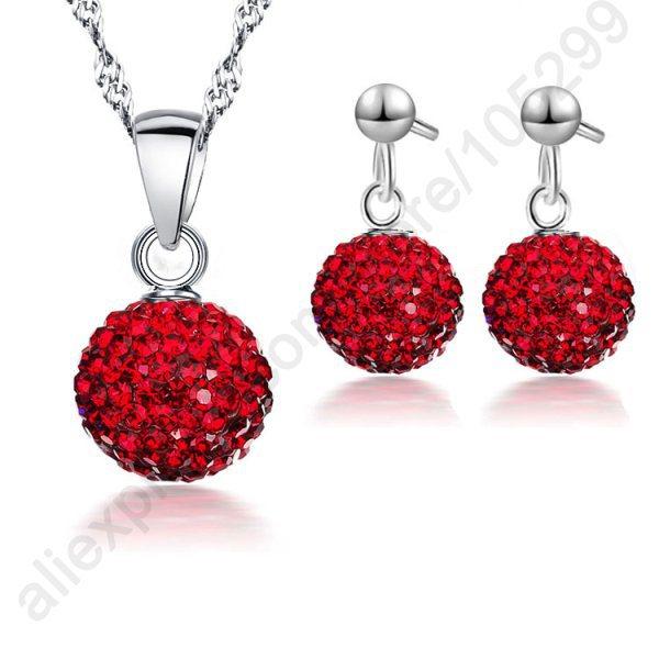 Austrian Pave Disco Ball Stud 925 Sterling Silver Earring Pendant Necklace Austria Crystal Woman Jewelry Sets Gift