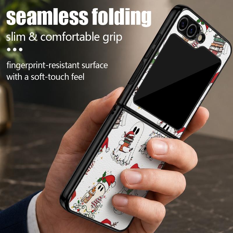 Рождественский Призрак Хэллоуин Чехол Для Samsung Galaxy Z Flip 8 7 FE 6 5 4 Z Flip8 Flip7 Flip6 Flip5 Гибридная Кожаная Наклейка Жесткий PC Бампер Чехол