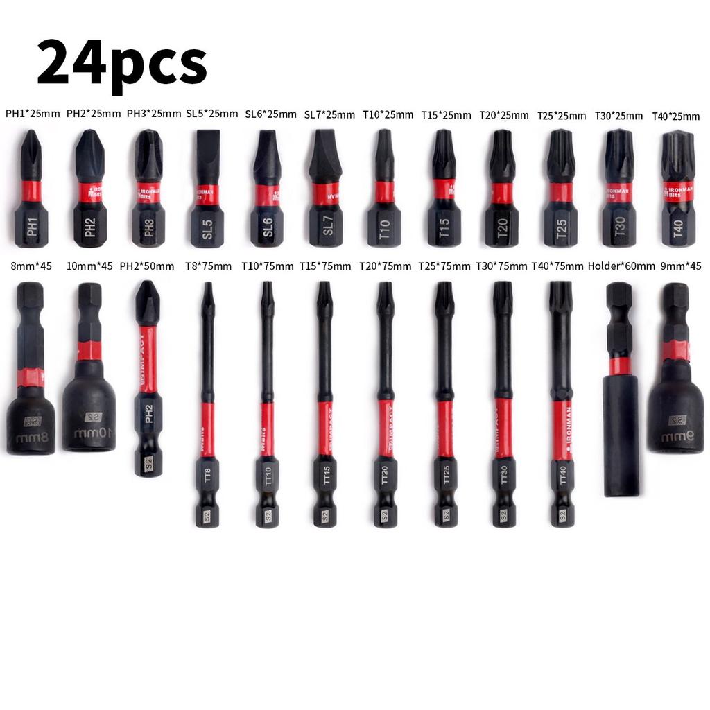 24Pcs Impact Screwdriver Bits Sets With Organizer Sleeve 1Pc Bit Holder Magnetic Mixed Torx Cross Flat Electric Bits Set