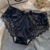 French Satin Lace Mid-Waist Sexy Bow Panties - Breathable Polylactic Acid