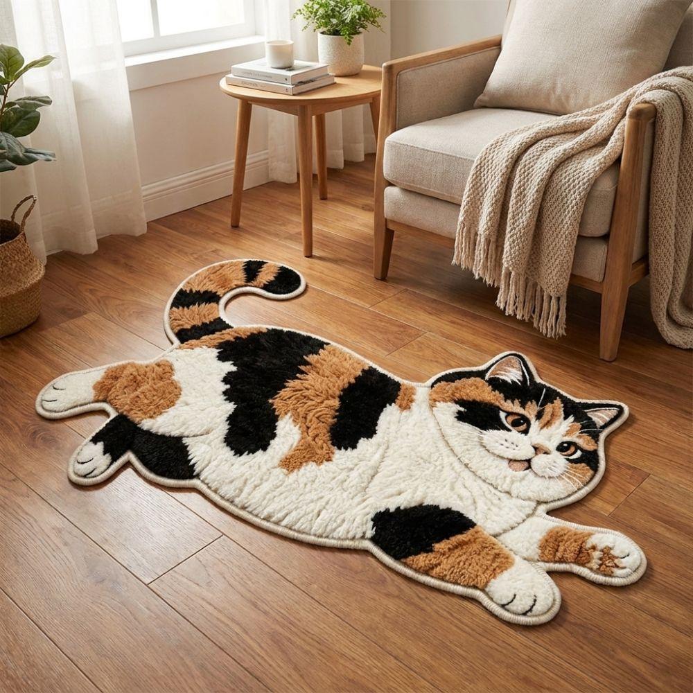 2D Cat-Shaped Area Rug Non-Slip Cartoon Carpet Cute Home Decor Carpet Living Rooms