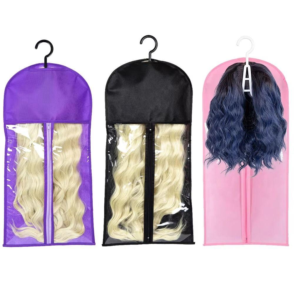 with Hanger Wig Bag Transparent Clothes Dust Cover for Virgin Hair Weft Clip In Hair Extension