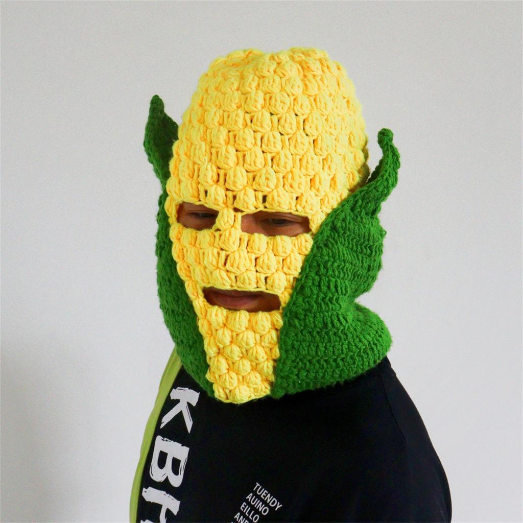 Crochet Maize Cob Balaclava Hat for Adult Fun Novelty 3Hole Balaclava Hat for Winter Activity Carnivals Party Headgear