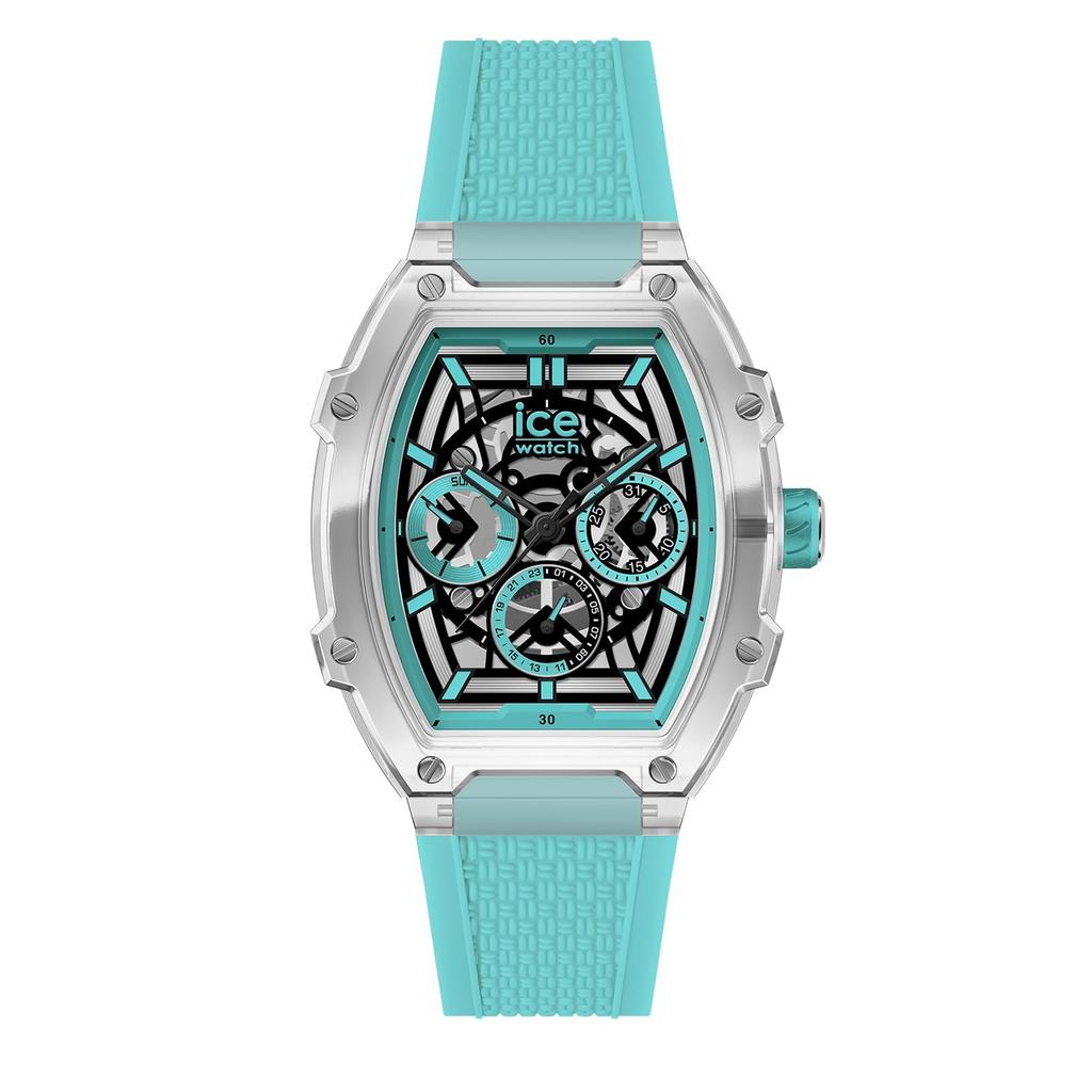 Authorized Distributor [ICE-WATCH] Ice-Watch Men's Unisex Wristwatch 024287 ICE Boliday Clear Blue Skeleton Plastic Watch with Date, Day of the Week,