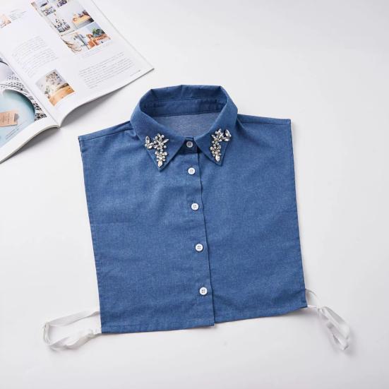 Yousheng Denim Fake Collar Sparkling Rhinestones Adjustable Straps Machine Washable Detachable Collar Outfit Accessory