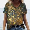Fashion V-neck Women T-Shirt 3D Peacock Feather Graphic Short Sleeve Tees Oversized Y2k Tops Summer Street Casual Female T Shirt