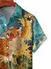 Рубашка с тигровым принтом Алоха, короткая, яркая, летняя, гавайская, большого размера [syatu032-L], Рукав, Стиль якудза/янки, Наряд, Фестиваль/Фейерверк, Мужская мода,