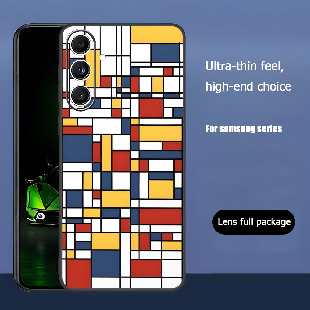 Арт Мода Чехол для телефона Пит Мондриан для Samsung Galaxy S25 S24 S23 S22 S21 S20 Plus Ultra Note20 Мягкий Черный