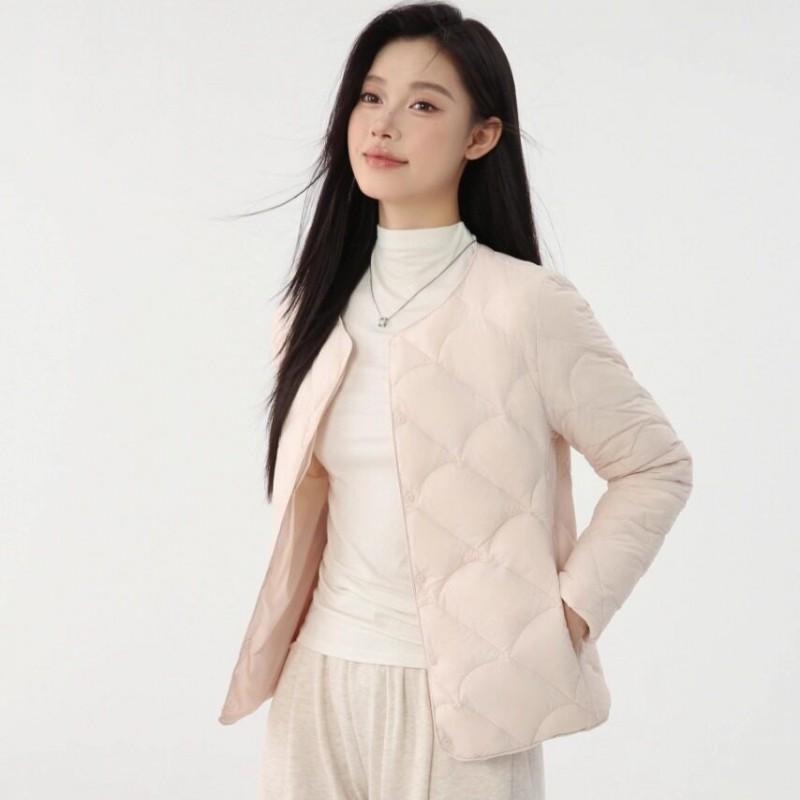 Womens Lightweight Down Vest Jacket Thin Warm Outerwear Round Neck No Collar Japanese Style Casual